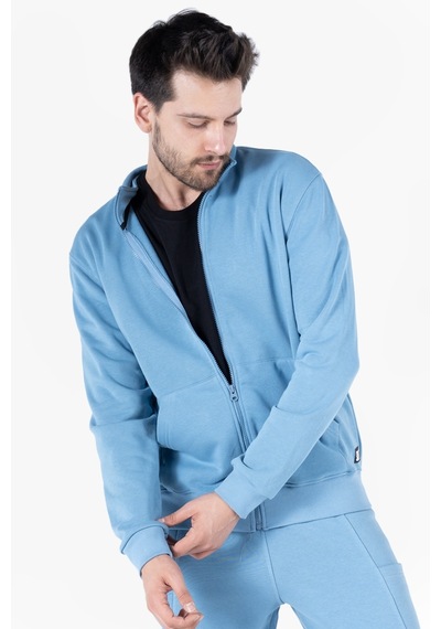 Owl 9150 Diagonel Fermuarlı Sweatshirt Light İndigo