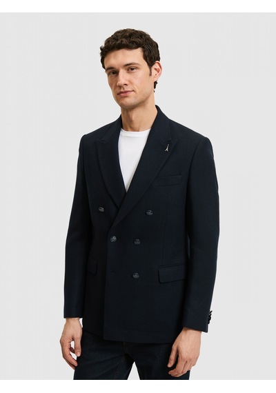 Cacharel Lacivert Slim Fit Yün Karışımlı Kruvaze Ceket