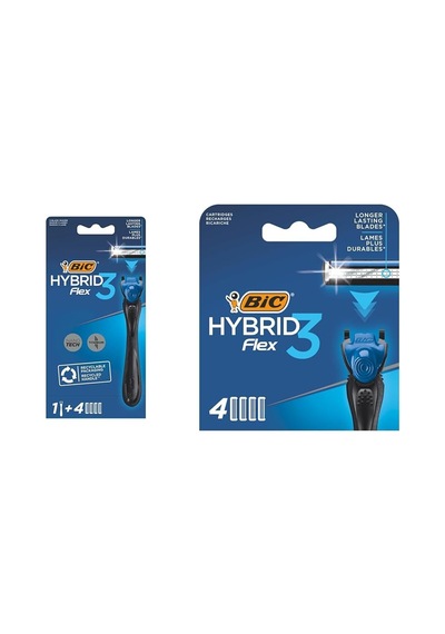 Hybrid 3 Flex 1 Sap & 4 Başlık Erkek Tıraş Bıçağı Ve 4'lü Yedek Tıraş Bıçağı Kartuşu Seti