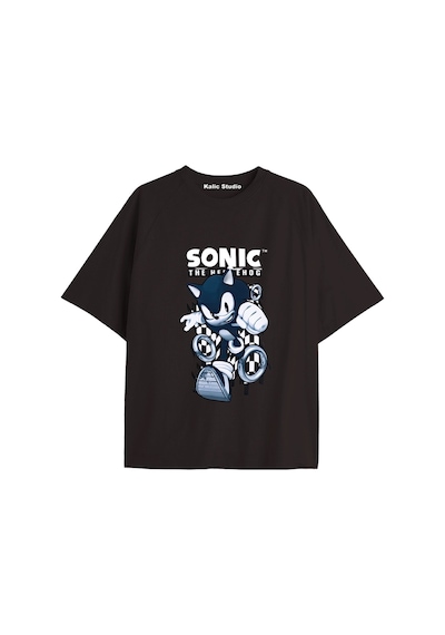 Kalic Studio Unisex Bay Sonic Desenli Siyah Yazlık T-shirt Siyah-240