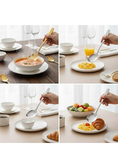 Premium Gümüş Renk Servis Kaşığı 21 Cm Paslanmaz Çelik, Ergonomik Tasarım, Salata Ve Yemek Servis Kaşığ Diğer