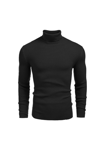 Polızeı Erkek Slim Fit Boğazlı Triko Kazak Esnek Dokulu Siyah