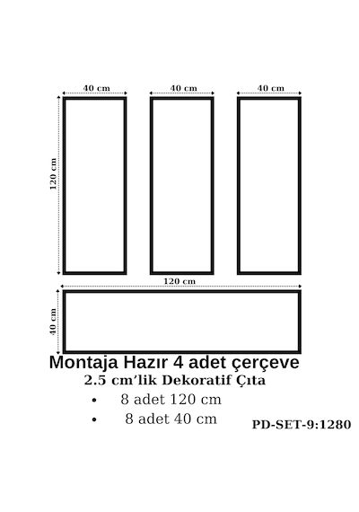 Montaja Hazır 8 Adet Çerçeve 2,5 Cm'lik Pd-set-9: 1280