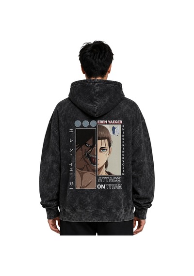 Sevbano Eren Yeager Attack On Titan Anime Baskılı Unisex Oversize Premium Siyah