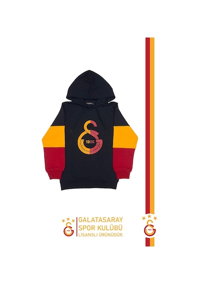 Galatasaray Lisanslı Logo Siyah Kapüşonlu Çocuk Sweat Siyah