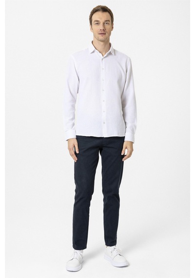 Süvari Ekru Slim Fit Desenli Klasik Yaka Gömlek