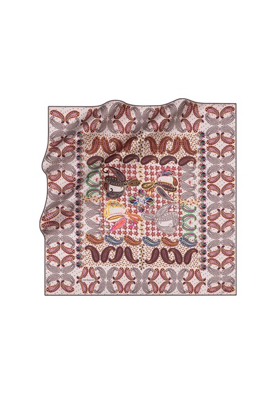 Etnik Desenli Cacharel Twill Eşarp Koyu Pembe koyu pembe