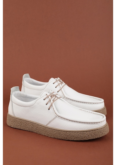 Gondol Erkek Hakiki Deri Casual Derby Ayakkabı Moc-toe Cz.102 Beyaz