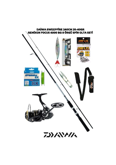 Daiwa Sweepfire 240cm 20-40gr Remixon Focus Bg 4000 8 Örgü Spin Olta Seti Standart