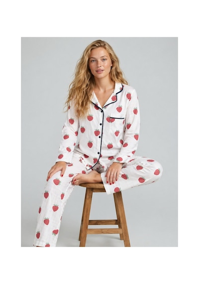 Rindahomewear Kadın Viskon Düğmeli Pijama Takımı Beyaz3