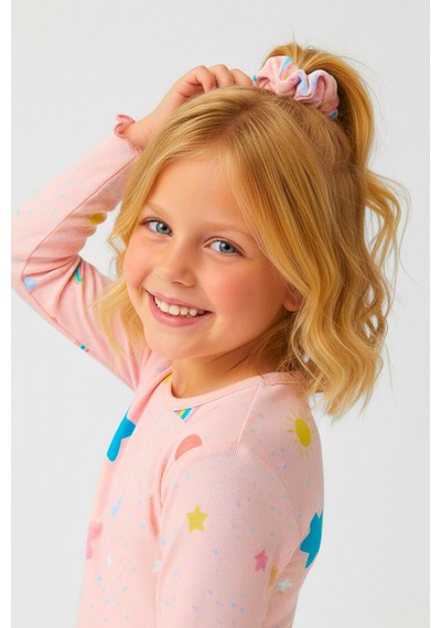 Gökkuşağı Desenli %100 Pamuklu Kız Çocuk Pijama Takımı - Toka Aksesuarlı Mevsimlik Takım Pembe Gökkuşağı Desenli %100 Pamuklu Kız Çocuk Pijama Takımı - Toka Aksesuarlı Mevsimlik Takım Pembe