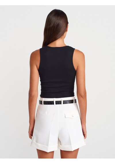 Dilvin 21005 Yıkama Efetkli Crop Top-siyah Siyah
