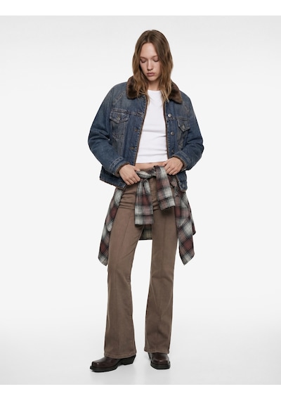 Koton Slim Fit Normal Bel Cep Detaylı Nervürlü İspanyol Paça Pantolon - Flare Jeans Kahverengi 6wal40064mw Kahve