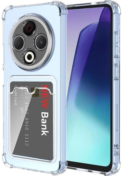Tecno Spark 30 Kılıf Darbe Emici Köşe Korumalı Kartlıklı Cüzdanlı Silikon Kapak - Şeffaf