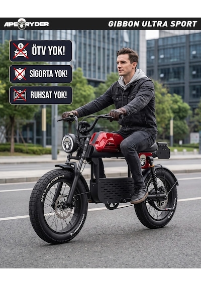 Ape Ryder Gibbon Ultra Sport Elektikli Bisiklet 1500w Kırmızı