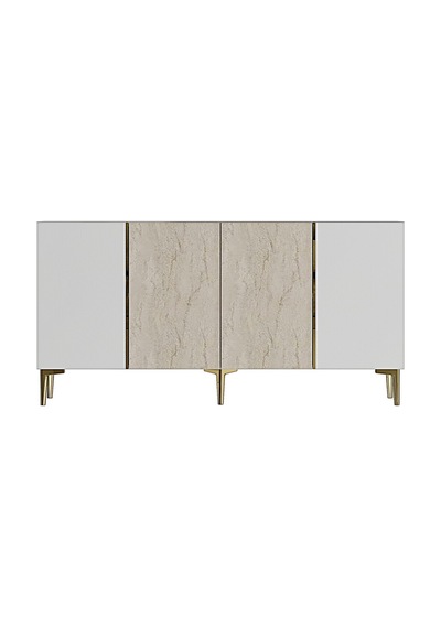 Ka1524btg Poli Konsol Ve Tv Sehpası Beyaz-traverten-gold 150cm
