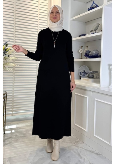Rabia Şamlı Öykü Çelik Örme Triko Elbise Siyah Normal