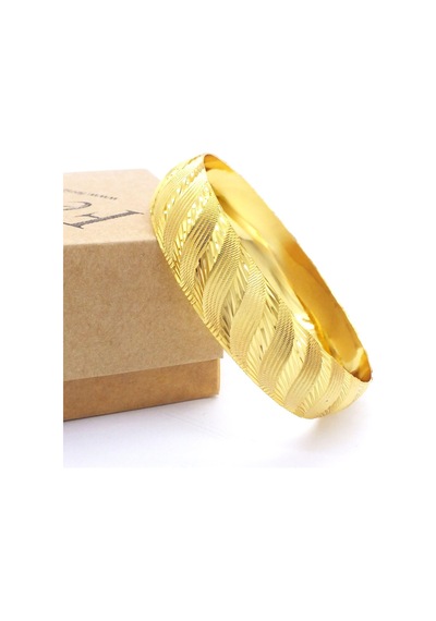 Ferizz Altın Kaplama Dalgalı Yan Çizgili 1.5 Cm Bilezik Blz-3077 001