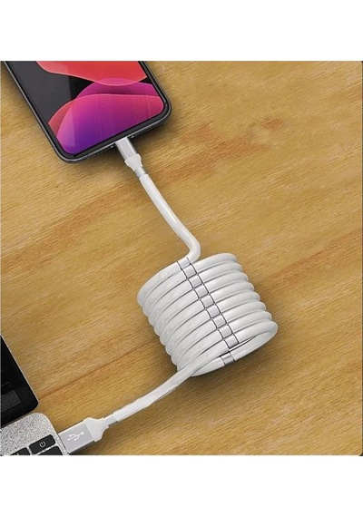 Araç Ev Ofis Mıknatıslı Kendini Toplayan Sarmalı Şarj Ara Kablosu Usb Çıkış İphone Uyumlu Ara Kablo