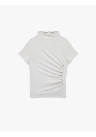 Koton Slim Fit Büzgülü Kısa Kollu Dik Yaka Bluz Ekru 6wak70002ek Ekru