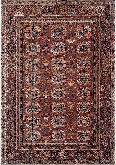 Çam Halı Anatolia 32-034 Etnik Afgan Halısı Desenli Dokuma Tabanlı Yıkanabilir Şönil Salon Ve Oda Halısı Bordo - Krem