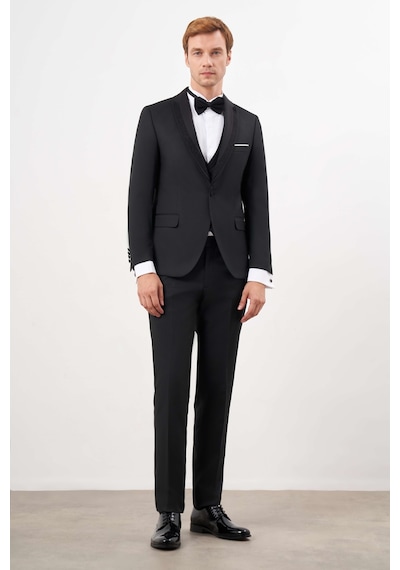 Morven Erkek Siyah Poliviskon Ceromonia Jakar Desen Slim Fit Şal Çıkma Yaka Damatlık 24mc055016001 Siyah Morven Erkek Siyah Poliviskon Ceromonia Jakar Desen Slim Fit Şal Çıkma Yaka Damatlık 24mc055016001 Siyah
