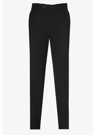 Erkek Siyah Çizgili Flanel Regular Fit Kumaş Pantolon