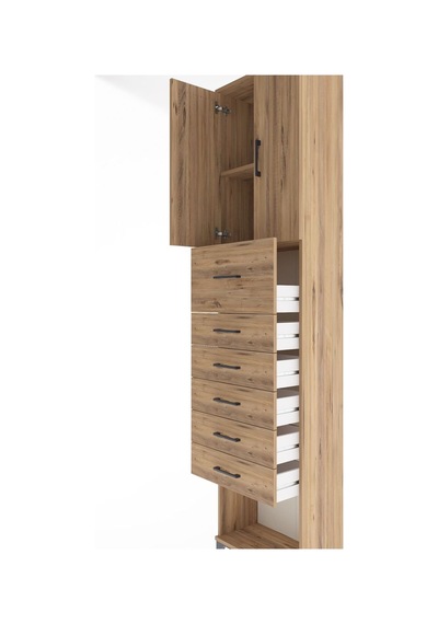 Arges Dolap 2 Raflı 6 Çekmeceli 2 Kapaklı 60x30x243 Çam-çam Çam