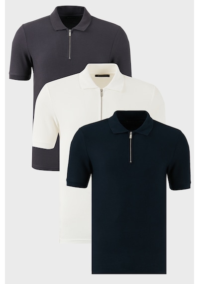 Buratti Pamuklu Regular Fit Yarım Fermuarlı 3'Lü Paket Erkek Polo Yaka T Shirt 5902434S3 Ekru-Antrasit-Indigo