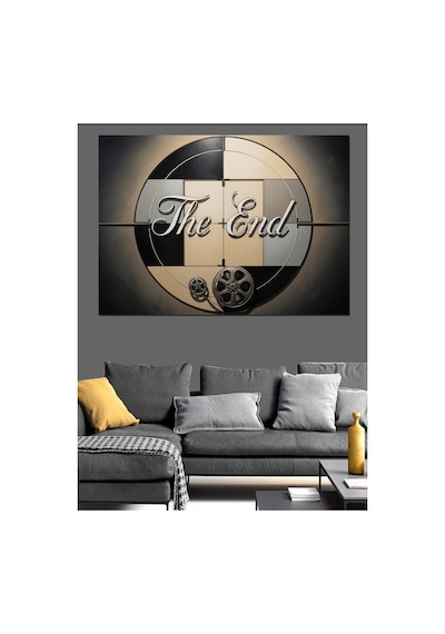 The End Yazılı Sinema Makarası Yağlı Boya Dokulu Kanvas Tablo Canvas Tablosu