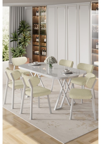 Canisa Axton Serisi Sabit Mdf 90x168 Beyaz Mutfak Masa Takımı 6 Krem Sandalye Beyaz Masa Krem Sandalye Canisa Axton Serisi Sabit Mdf 90x168 Beyaz Mutfak Masa Takımı 6 Krem Sandalye Beyaz Masa Krem Sandalye