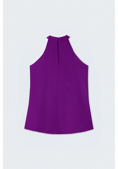 Sateen Halter Yaka Bluz - Mor-137732
