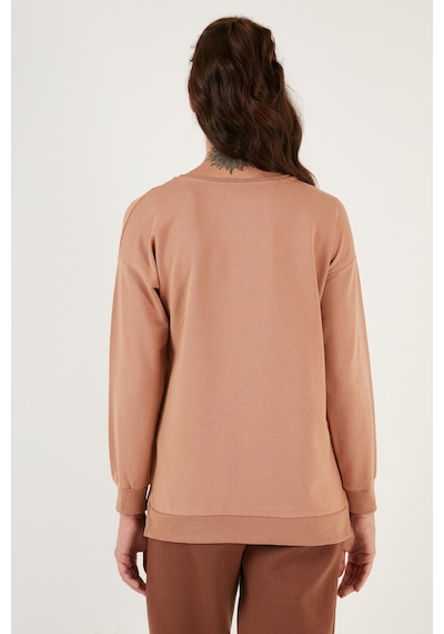 Lela Pamuklu Regular Fit Bisiklet Yaka Basic Bayan Sweat 5863569 Bisküvi