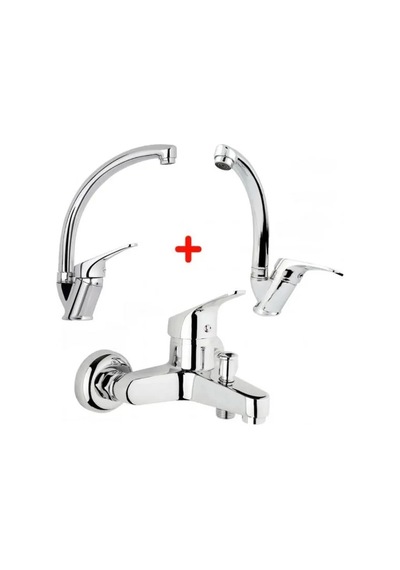 Mix Banyo Bataryası Lavabo - Evye 3 Lü Avantajlı Set Gümüş