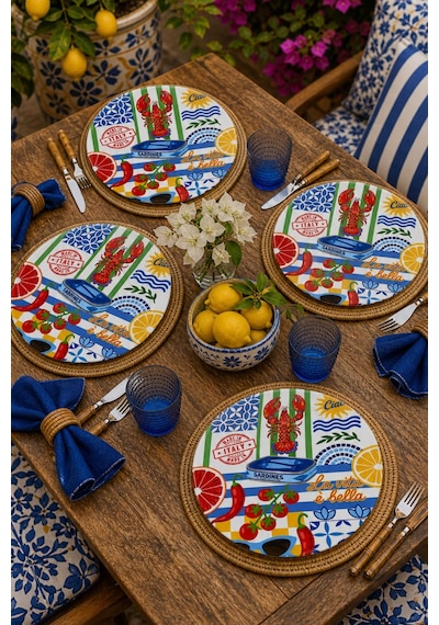 Sicilya Serisi Kolaj 4lü Supla Set 30 Cm Mdf Uv Baskı Çok Renkli