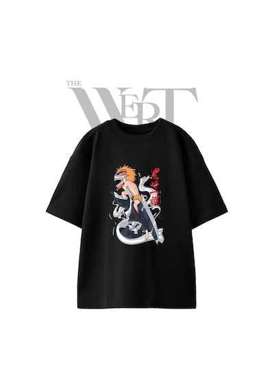Thewert Ichigo Kurosaki Tasarım Baskılı Ünisex Siyah Oversize T-shirt