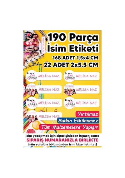 Okul Etiketi Kalem Defter Etiketi Black Pink Temalı Isim Yazılabilen Etiket - 190 Adet Beyaz