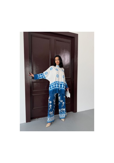 Wellway İthal Jessica Kumaş Gömlek & Pantolon 2li Takım-turkuaz Çiçekli-25100 Turkuaz