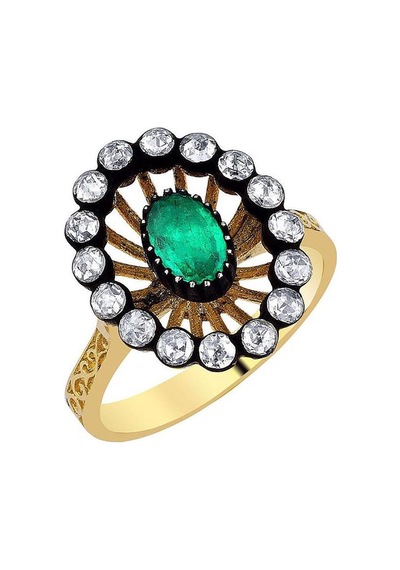 0.49 Karat Elmaslı Zümrüt Oval Yüzük Ey265