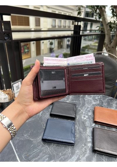 Hakiki Deri Erkek Dikiş Desenli Cüzdan İsim Yazılı, Kişiye Özel London 9163 - Napa - Bordo