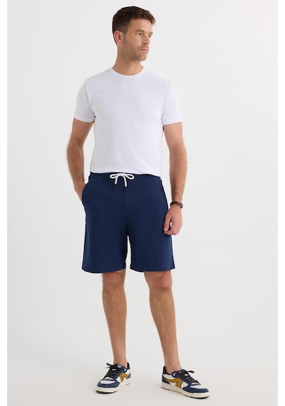 Tudors Erkek Relax Fit Rahat Kesim %100 Pamuk Beli Bağcıklı Lacivert Şort-35703 Lacivert