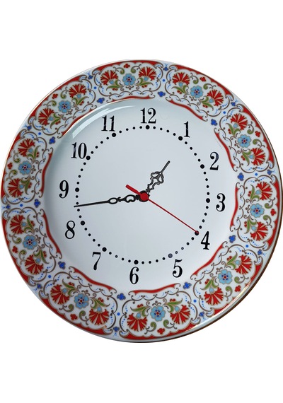 Armada Çini Prt 133 25 Cm Kırmızı Altın Yaldızlı Karanfil Desenli Porselen Çini Saat