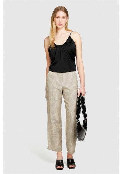Sisley Keten Paçaları Dikişsiz Düz Paça Çizgisiz Pantolon Kadın Siyah Mix Pantolon - 324p4nthlf055