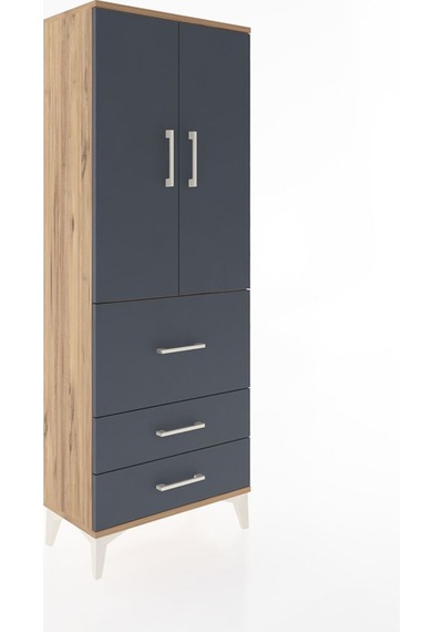 Arges Dolap 3 Raflı 3 Çekmeceli 2 Kapaklı 60x30x163 Çam-antrasit Çam