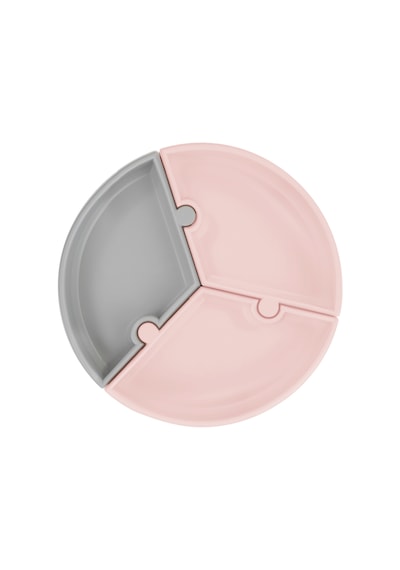 Oioi Puzzle Vakumlu Mama Tabağı - Pinky Pink / Powder Grey Gri - Pembe