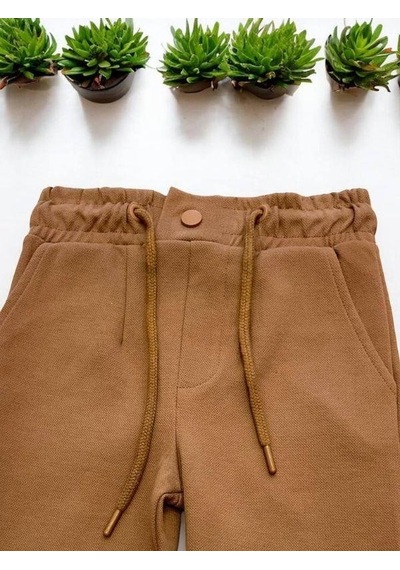 Zekids Erkek Çocuk Rahat Kalıp Beli Lastikli Pantolon-14502 Kahverengi