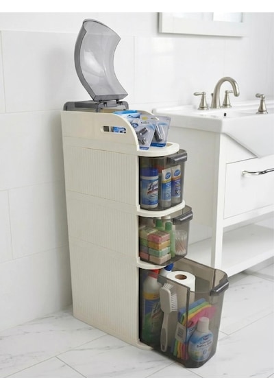 Geseus Xl Pro Slim Tekerlekli Çok Amaçlı Banyo Ve Mutfak Dolabı Şeffaf Çekmeceli Dar Alan Düzenleyici Organizer Beyaz