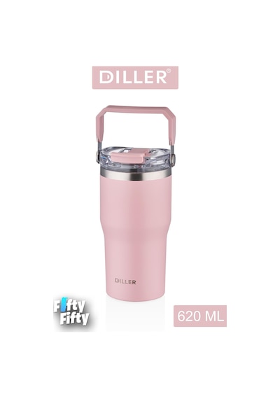 Dıller 620 Ml Tek Kapak Çift Kullanım Pipetli/pipetsiz Taşıma Kulplu Mug/çelik Termos-ffdıllerd9168 Pudra