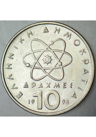Yunanistan 10 Drahmi 1998 Demokritos Ve Atom Temalı. 26 Mm. Çilaltı.