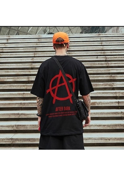 Unisex Örme After Dark Baskılı T-shirt Siyah